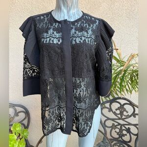 Gracia Ladies Black Lace Blouse with Pleated Sleeves NWT